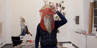 Abstract artwork showing old man with beard in room