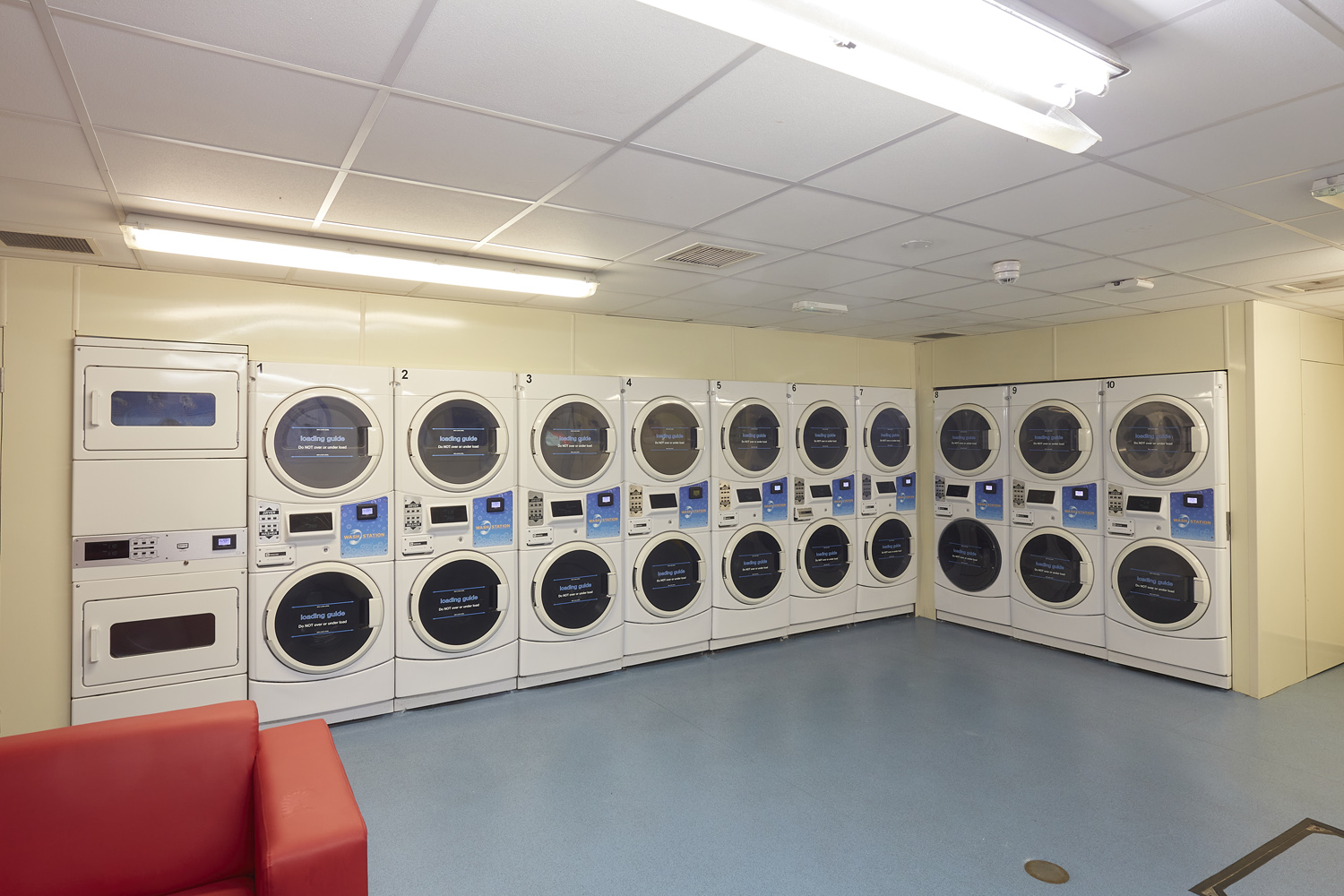 Laundry space with washers and dryers