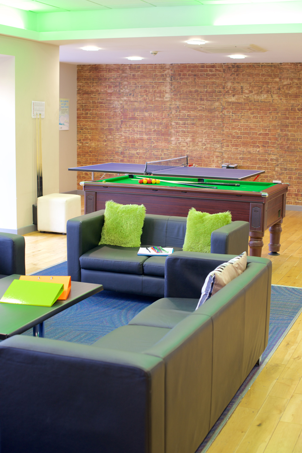 pool table and sofas