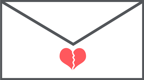 Image of an envelope with a broken heart