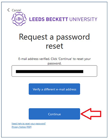 Example of screen when email has been verified
