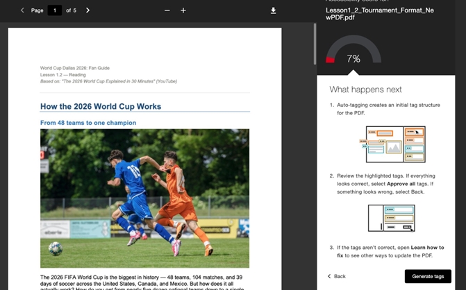Check all PDFs are tagged and follow the on screen steps via Ally to auto tag them, this ensures the PDF is readable for those using screen readers.