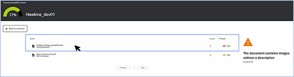 Picture showing Ally course report and issues