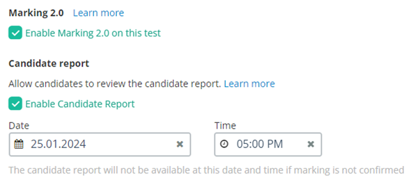 Enable candidate report tick box