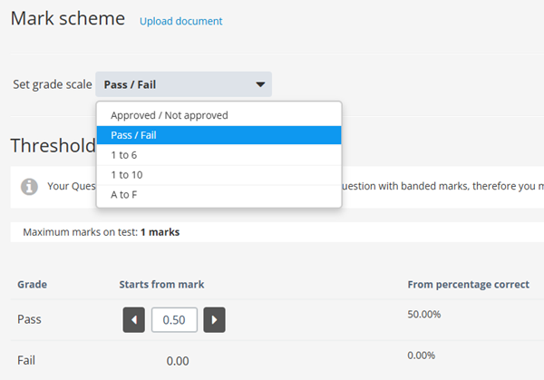 Inspera mark scheme options