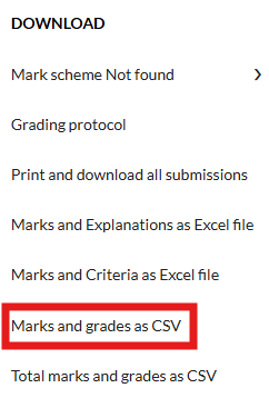 Download menu in Inspera Grade module