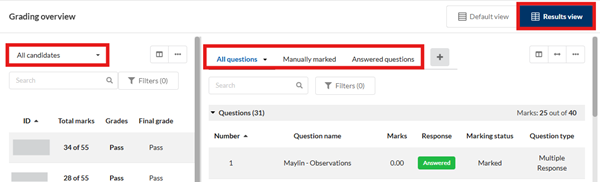 Results view dashboard