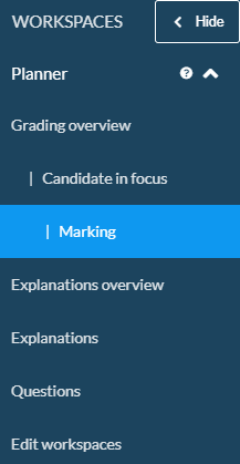 Inspera Marking menu