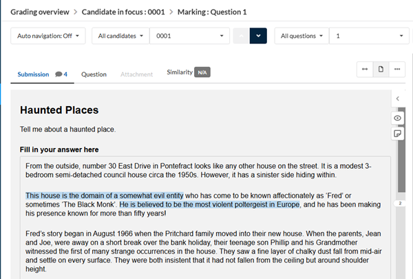 Question layout in Marking workspace