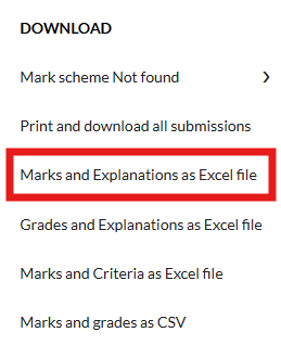 List of download options in Grade module of Inspera