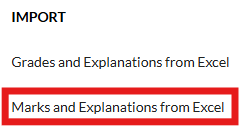 List of import options in Inspera Grade module