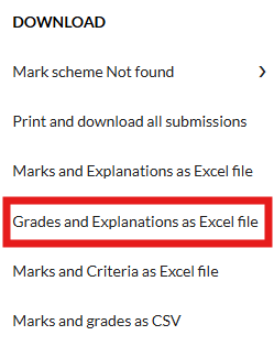 Download grades and explanations as excel file