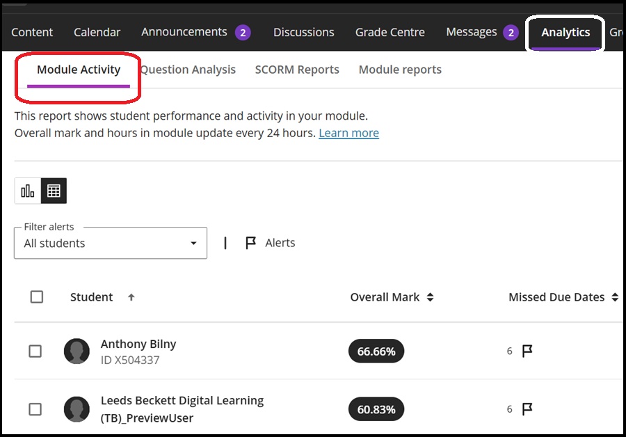 Analytics mod activity tab LH 1 Jan 26