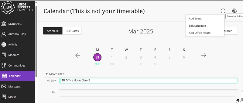 calendar institution second settings 15