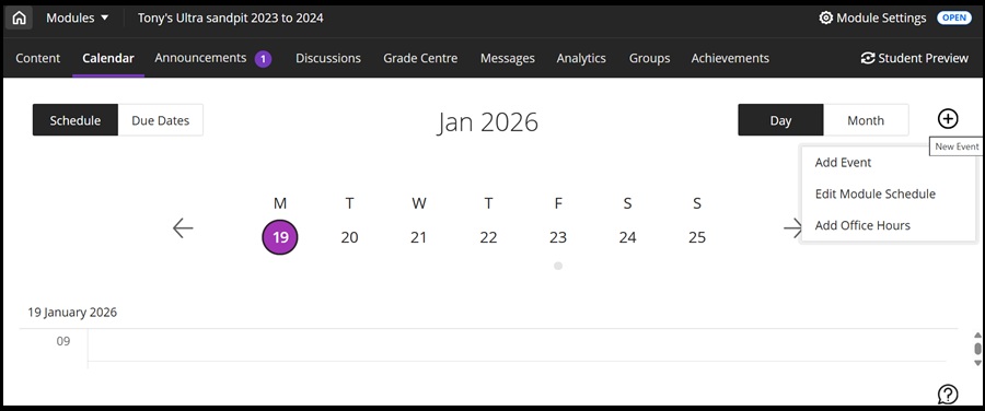 Calendar main tab Jan 26
