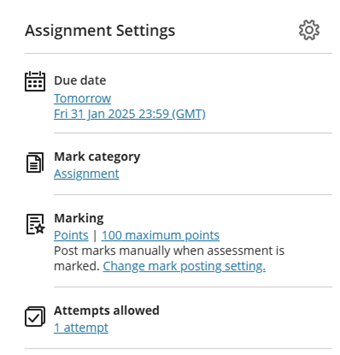 Assignment settings panel