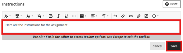 assignment instructions box