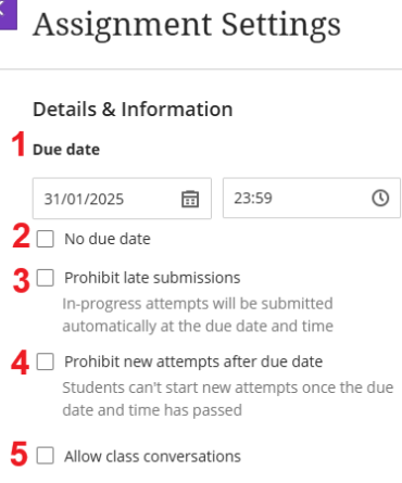 Blackboard assignment settings