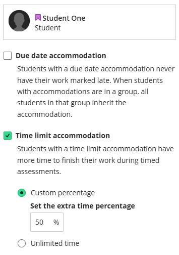 Blackboard accommodations panel