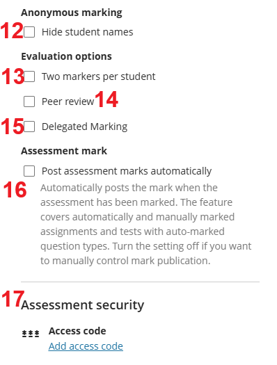 List of assignment settings