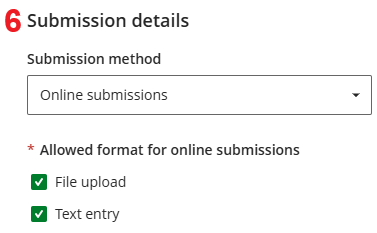 Assignment submission details options