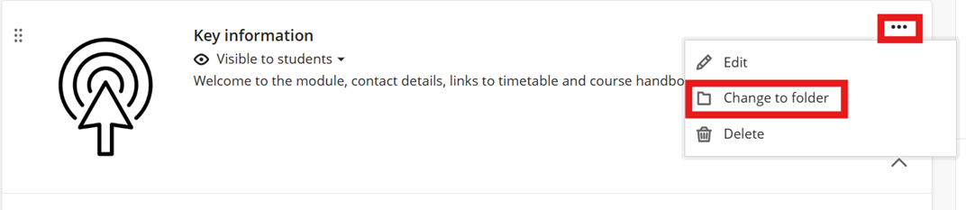 Change a learning module into a folder via the three dots more and Edit option. 