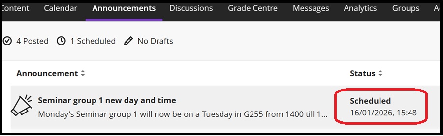 Create Announcement mess sched 5 Jan 2026