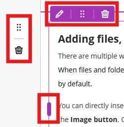 content block edit menus in document