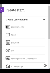 Create item menu list first part