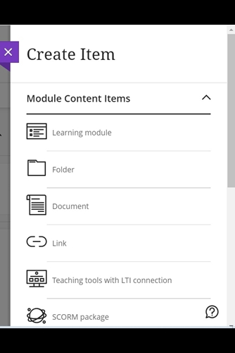 Create item menu list first part