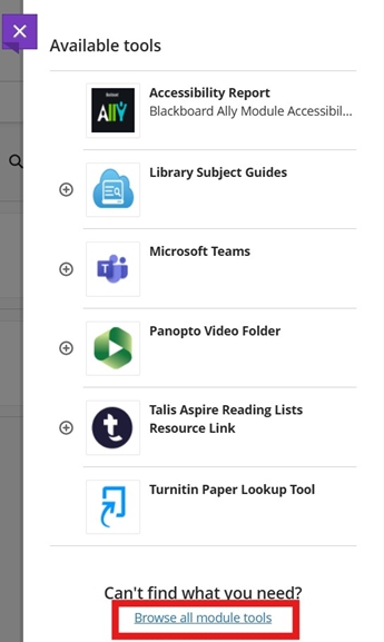 In MyBeckett Ultra Modules you first need to authenticate the Reading List tool by selecting the Reading Lists Deep Linking Tool. This is accessed via the Reading List & Tools menu link and then select Browse All Module Tools to expand the list of tools.