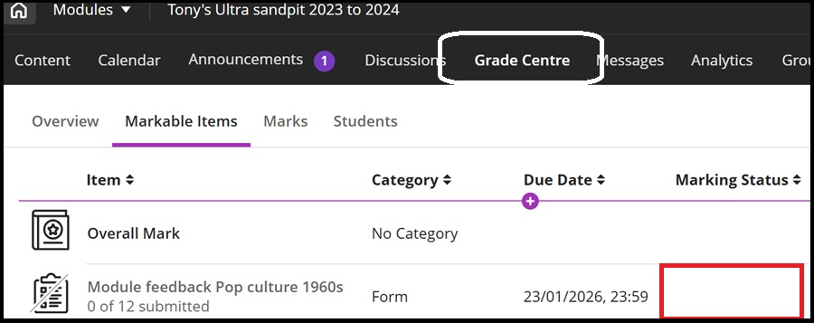 Form in grade centre Jan 2026