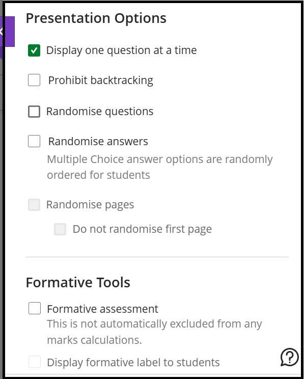 Ultra forms assess settings 7