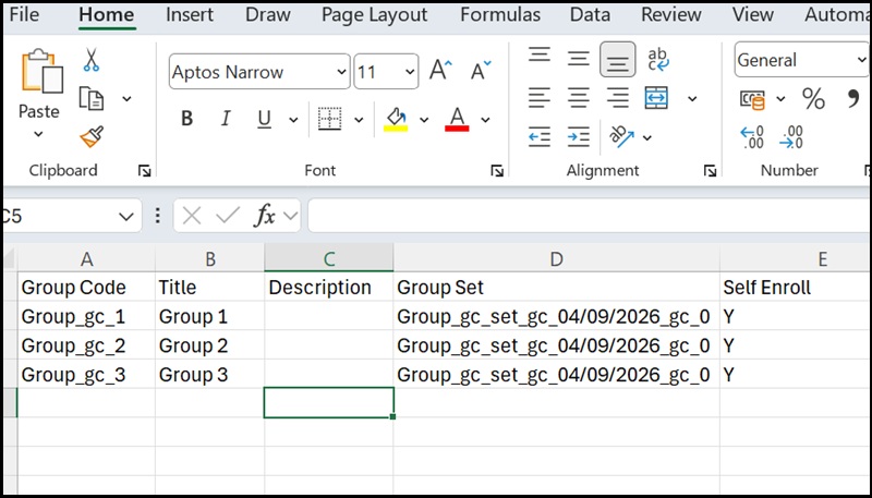 Export grp sets file open Exc 5