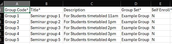 Example of a Group Set Template with all fields edited to create 4 groups 