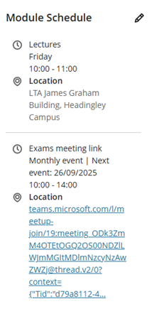 Module schedule in a MyBeckett Ultra module