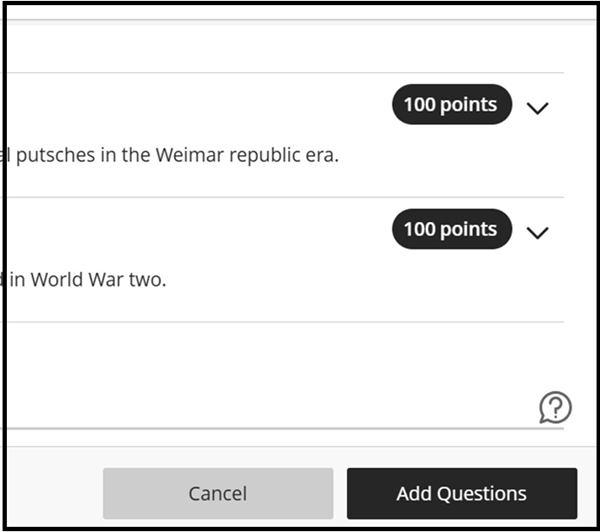e. On the right-hand side of the screen, click the Add Questions button: