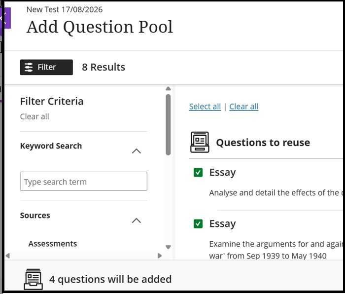 Choose Questions to add 4