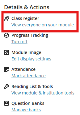 Class register link in module menu