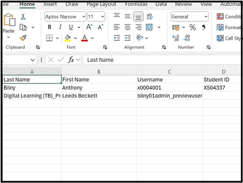 Grade centre down excel LH 36