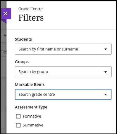 Grade centre Filter settings 28