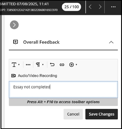 Grade centre mark assign feed box 15j