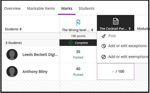 Grade centre Marks view excep rev Jan 2026