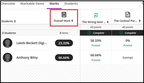 Grade centre overall mark weight marks tab set 65