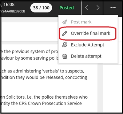 Grade centre overide mark 19