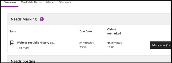 Grade centre overview tab needs mark 1b