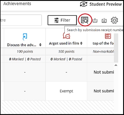 Grade centre serach by assess no 31