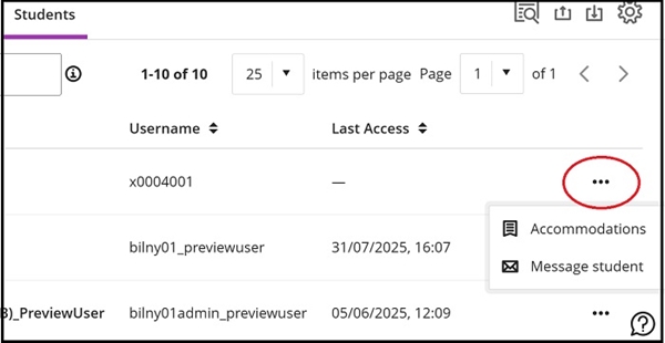 Grade centre students tab 1e