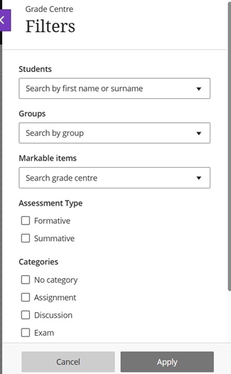 Apply a grade centre filter