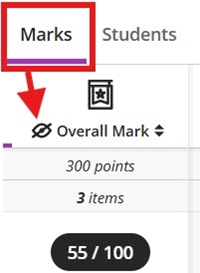Grade Centre_Overall Mark_Hidden from students example. 
